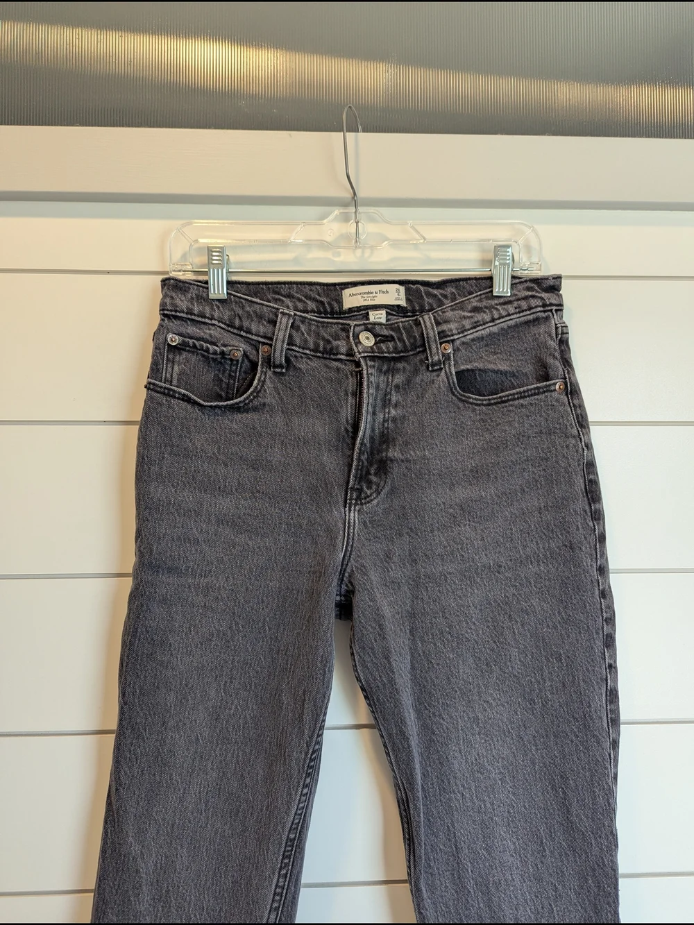 Abercrombie & Fitch Mid Rise Straight Jeans Curve Love 28 P Or 6 P Washed Black